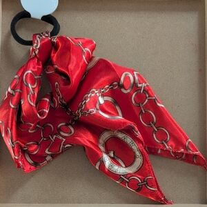 Vibrant Red Chain Pattern Hair Tie Scarf Accessory